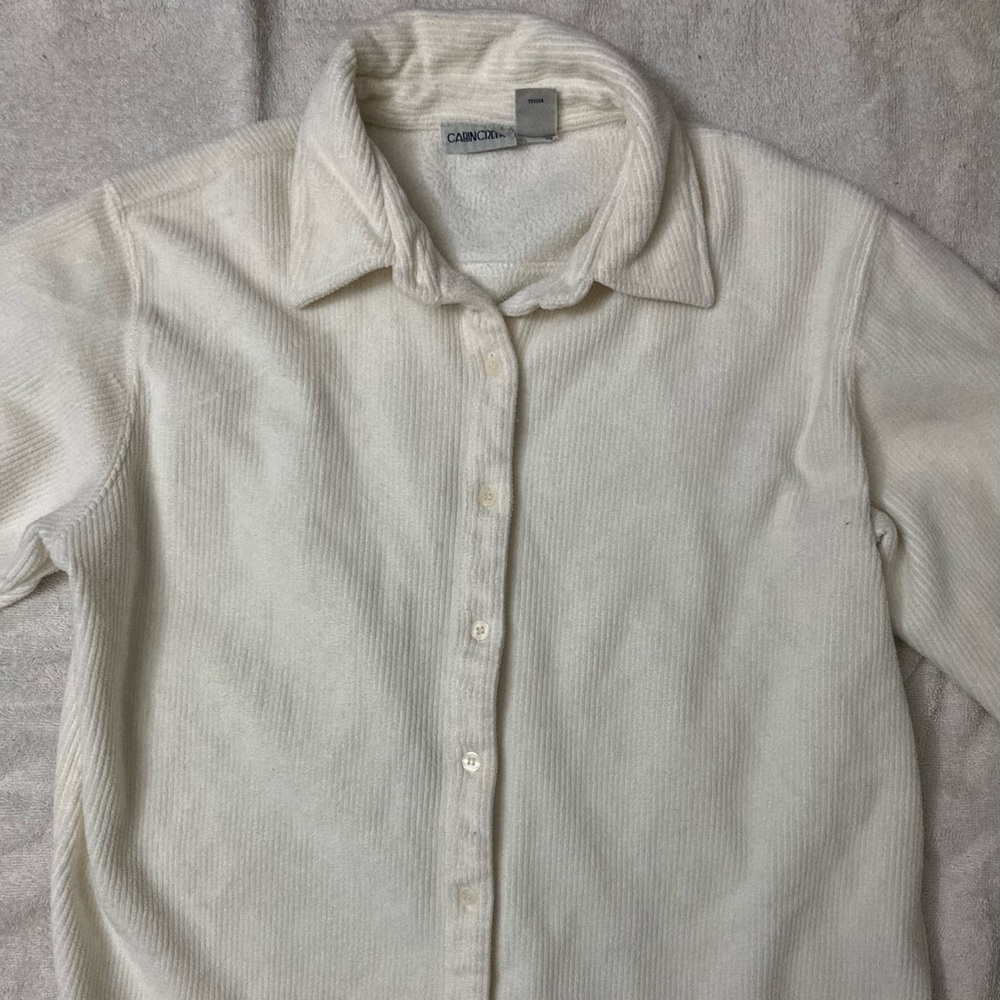 Cabin Creek Sweater Womens M White Cream Full Zip Cardigan Cable Knit Polyester